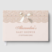 ピンクエレガントベージュピアスボウレースベビーシャワー ゲストブック (正面)
