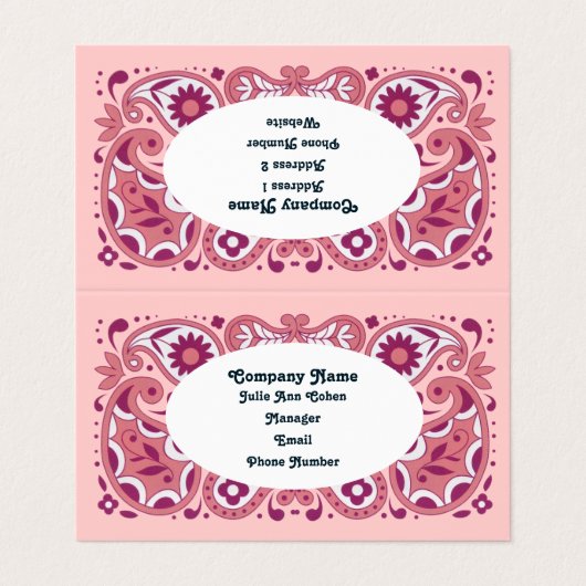 ピンクエレガントペイズリーデザイン涙滴デイジー 名刺 (外部フラット)