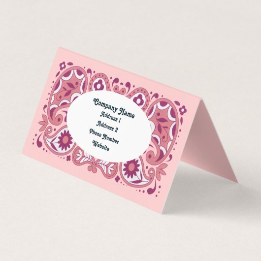 ピンクエレガントペイズリーデザイン涙滴デイジー 名刺 (裏面)