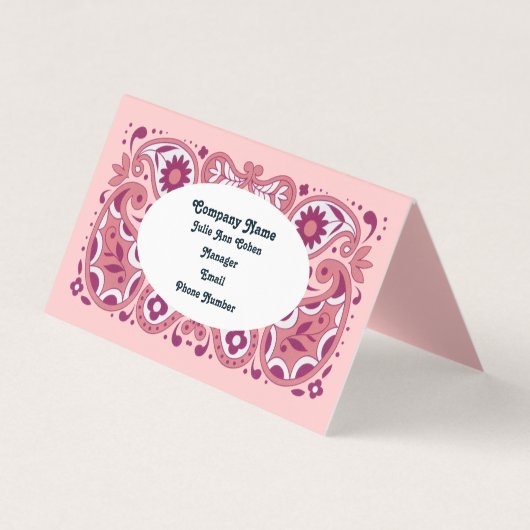 ピンクエレガントペイズリーデザイン涙滴デイジー 名刺 (正面)