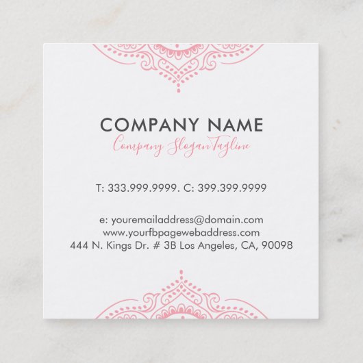 ピンクエレガントペイズリー曼荼羅 スクエア名刺 (裏面)