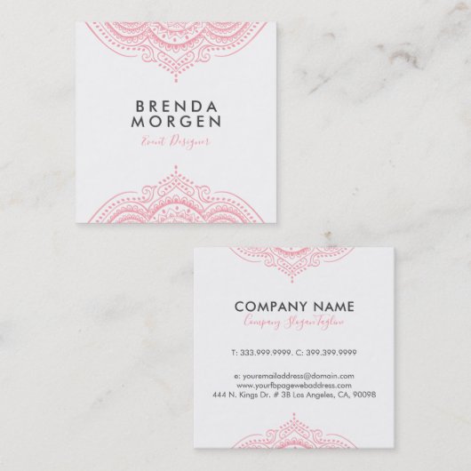 ピンクエレガントペイズリー曼荼羅 スクエア名刺 (正面/裏面)