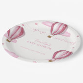 ピンクエレガントホットエアバルーン女の子ベビーシャワー ペーパープレート (アングル)