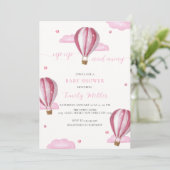 ピンクエレガントホットエアバルーン女の子ベビーシャワー 招待状 (スタンド正面)