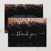 ピンクエレガントホログラフィックグリッターブラック ポストカード (正面/裏面)