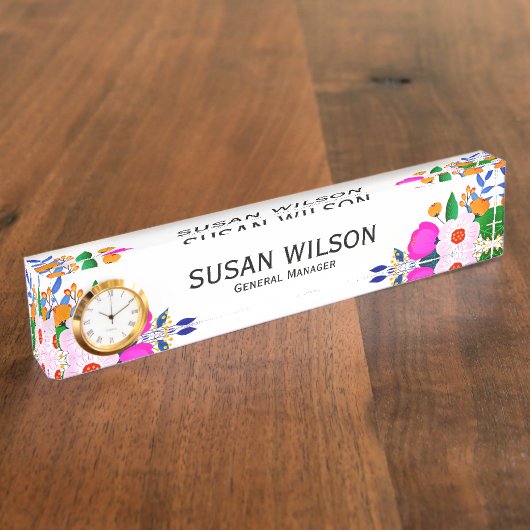 ピンクエレガントホワイトイエローフラワー総支配人 デスクネームプレート (側面)