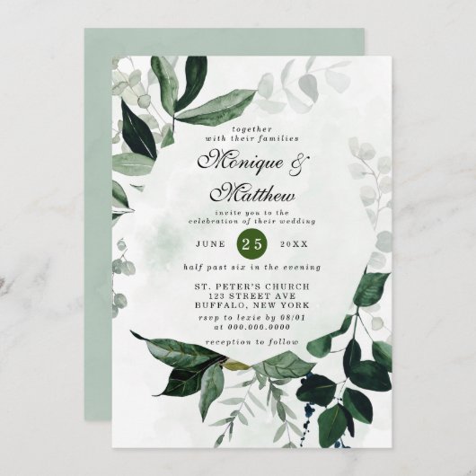 ピンクエレガントホワイトウォーター色の牡丹の結婚インビ 招待状 (正面/裏面)