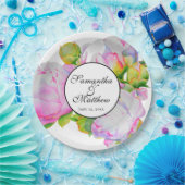 ピンクエレガントホワイトウォーター色の牡丹フローラ ペーパープレート (パーティー)