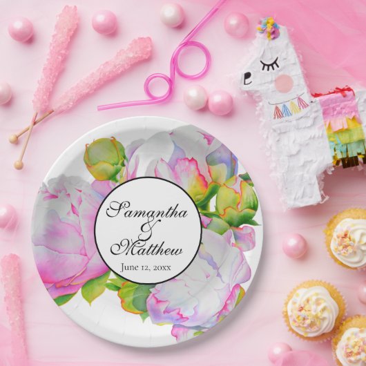 ピンクエレガントホワイトウォーター色の牡丹フローラ ペーパープレート (パーティー)