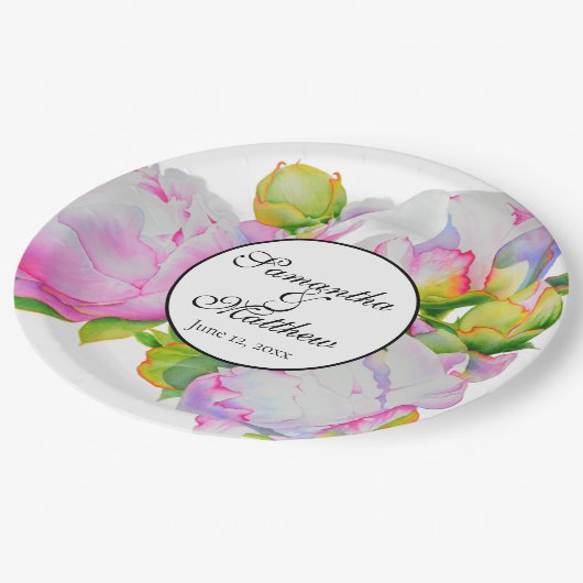 ピンクエレガントホワイトウォーター色の牡丹フローラ ペーパープレート (アングル)