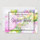 ピンクエレガントホワイトウォーター色牡丹ブライダルシャワー 招待状 (正面)