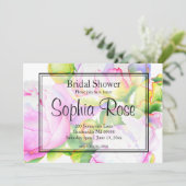 ピンクエレガントホワイトウォーター色牡丹ブライダルシャワー 招待状 (スタンド正面)