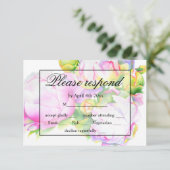 ピンクエレガントホワイトウォーター色牡丹RSVPカード 出欠カード (スタンド正面)