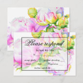 ピンクエレガントホワイトウォーター色牡丹RSVPカード 出欠カード (正面/裏面)