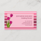 ピンクエレガントホワイトストライプチューリップ名刺 名刺 (正面)
