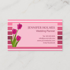 ピンクエレガントホワイトストライプチューリップ名刺 名刺