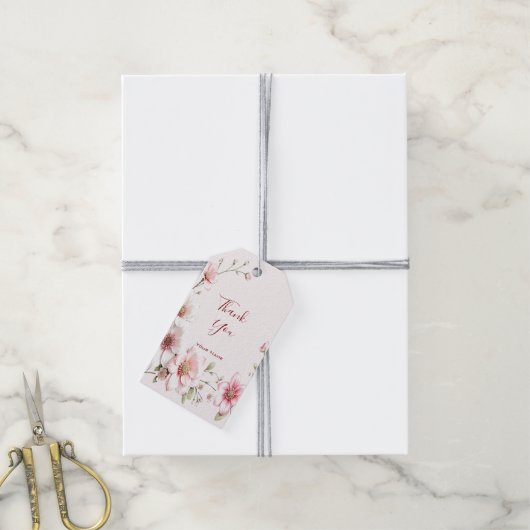 ピンクエレガントホワイトフローラギフトラベル ギフトタグ (より糸付き)