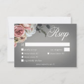 ピンクエレガントホワイトフローラバラグレイ結婚ズディナー 出欠カード (正面)