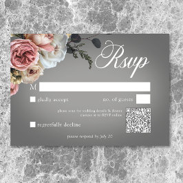 ピンクエレガントホワイトフローラバラグレ結婚イのQR 出欠カード