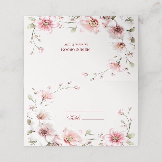 ピンクエレガントホワイトフローラ座席表 プレイスカード (外部開封)