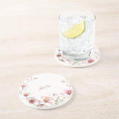 ピンクエレガントホワイトフローラ砂岩コースター コースター (側面)