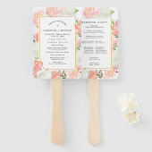 ピンクエレガントホワイトフローラ結婚式 プログラム ハンドファン (正面&裏面)