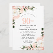 ピンクエレガントホワイトフローラ90誕生日 招待状 (正面/裏面)