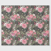 ピンクエレガントホワイトブラックバラフローラ ラッピングペーパー (フラット)