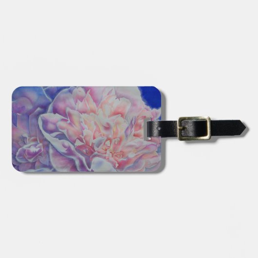 ピンクエレガントホワイトブルーのパステルウォーターフローラ ラゲッジタグ (正面横)