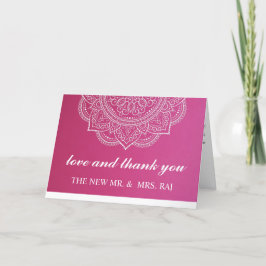ピンクエレガントホワイトペイズリーインディアンヒンドゥー結婚ズTh サンキューカード