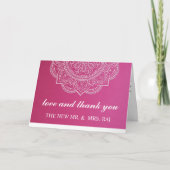 ピンクエレガントホワイトペイズリーインディアンヒンドゥー結婚ズTh サンキューカード (正面)