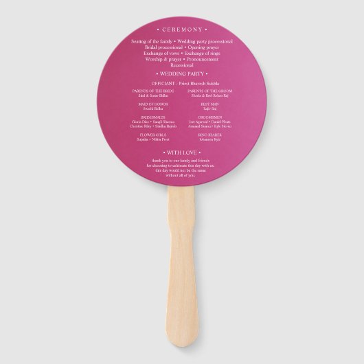 ピンクエレガントホワイトペイズリーインディアン結婚式 プログラム ハンドファン (裏面)