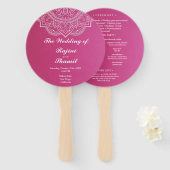 ピンクエレガントホワイトペイズリーインディアン結婚式 プログラム ハンドファン (正面&裏面)