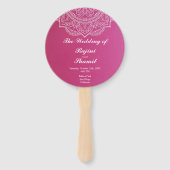 ピンクエレガントホワイトペイズリーインディアン結婚式 プログラム ハンドファン (正面)