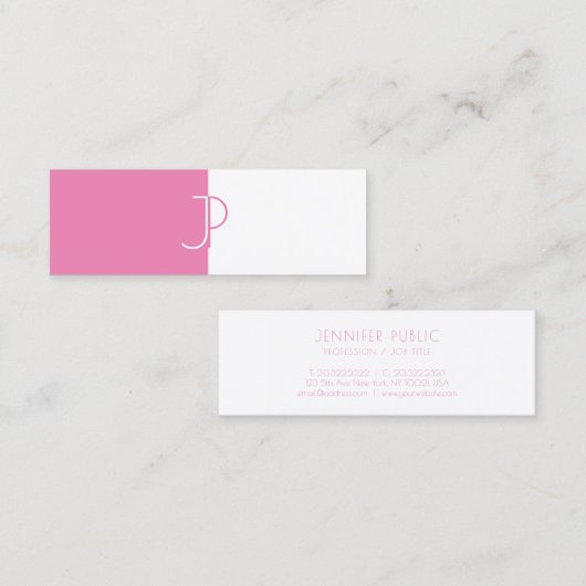 ピンクエレガントホワイトモノグラムテンプレートトレンディーラグジュアリー スキニー名刺 (正面/裏面)