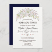 ピンクエレガントホワイトローズネイビーリハーサルディナー 招待状 (正面/裏面)