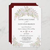 ピンクエレガントホワイトローズバーガンディ結婚ズ 招待状 (正面/裏面)