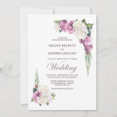 ピンクエレガントホワイトローズ結婚フローラ 招待状 (正面)