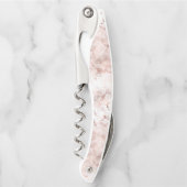 ピンクエレガントホワイトローズ金ゴールド大理石テクスチャ ソムリエナイフ (正面)