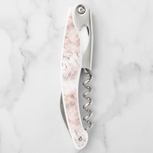 ピンクエレガントホワイトローズ金ゴールド大理石テクスチャ ソムリエナイフ (裏面)