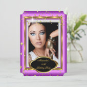 ピンクエレガントホワイト金ゴールドフォトバースデーパーティー3 招待状 (スタンド正面)