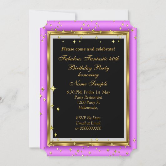 ピンクエレガントホワイト金ゴールドフォトバースデーパーティー3 招待状 (裏面)