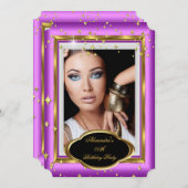 ピンクエレガントホワイト金ゴールドフォトバースデーパーティー3 招待状 (正面/裏面)