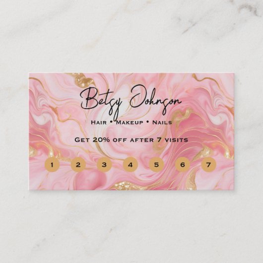 ピンクエレガントホワイト金ゴールドフラットロイヤリティカード ロイヤリティカード (正面)