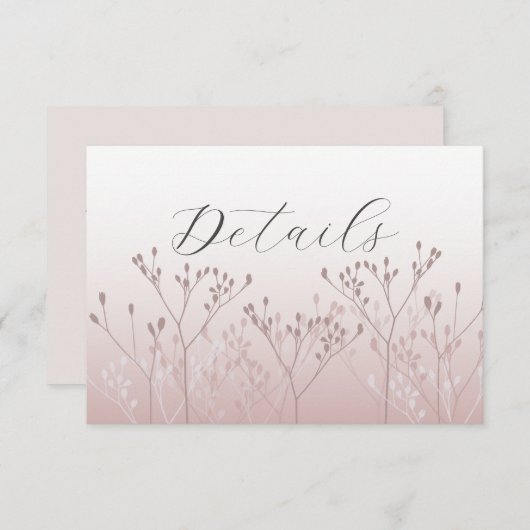 ピンクエレガントボタニカルQRコードの結婚詳細 エンクロージャーカード (正面/裏面)