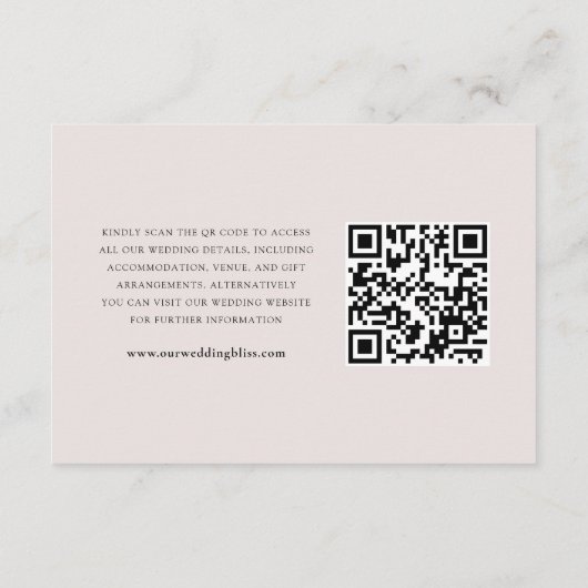 ピンクエレガントボタニカルQRコードの結婚詳細 エンクロージャーカード (裏面)