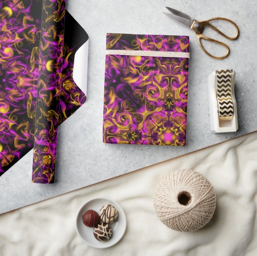 ピンクエレガントボホのレトロパターン ラッピングペーパー (クラフト)