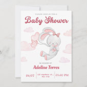 ピンクエレガントボホテディ赤ちゃんシャワー 招待状 (正面)