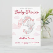 ピンクエレガントボホテディ赤ちゃんシャワー 招待状 (スタンド正面)
