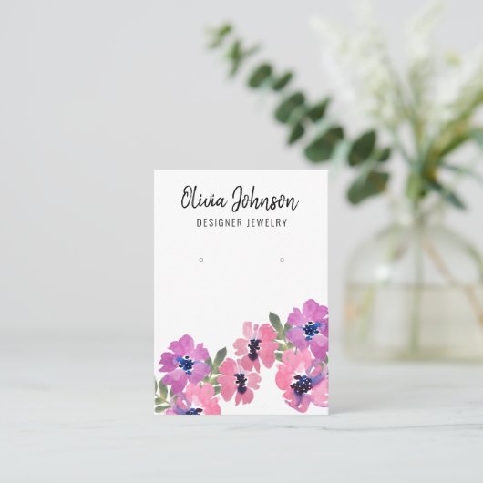 ピンクエレガントボホフラワージュエリーイヤリングディスプレイ 名刺 (スタンド正面)